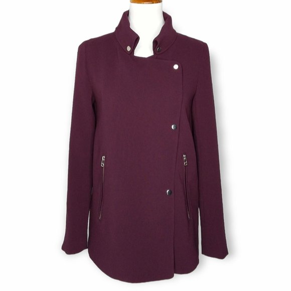 Aritzia Wilfred Moto Jacket Blazer Size XS Purple Eggplant Zippers Snap Closure - Picture 3 of 12